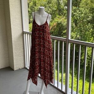 Boho Elephant Rust Maxi Dress Handkerchief Hem Size Small